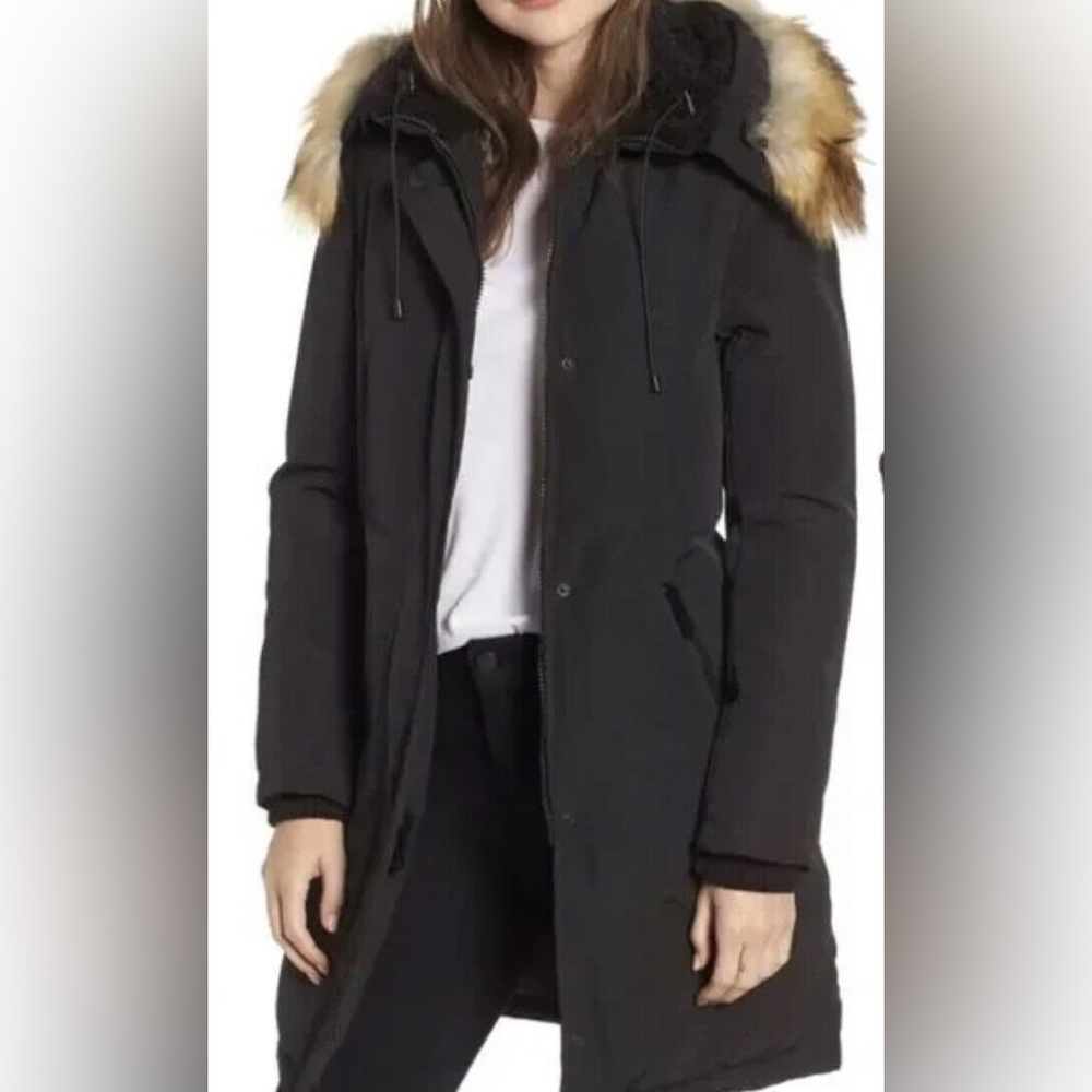 Sam Edelman Size Small Down Parka with Removable Faux Fur. Color: Black